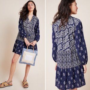 Anthropologie Maeve NWT Carlita Blue Tiered Tunic Dress Medium